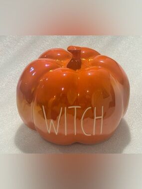Rae Dunn Halloween Iridescent Orange Pumpkin "WITCH" 7”